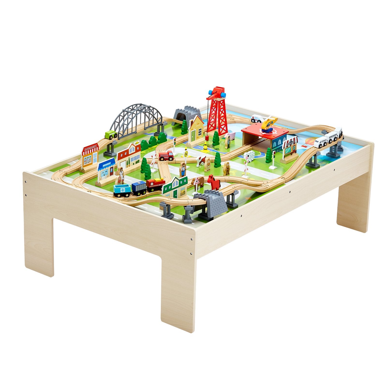 Title: Wooden Kids Activity Train Table with 120 Multicolor Pieces, Storage Bin, for Gaming, Drawing, Reading, Creative Play, Ages 3+