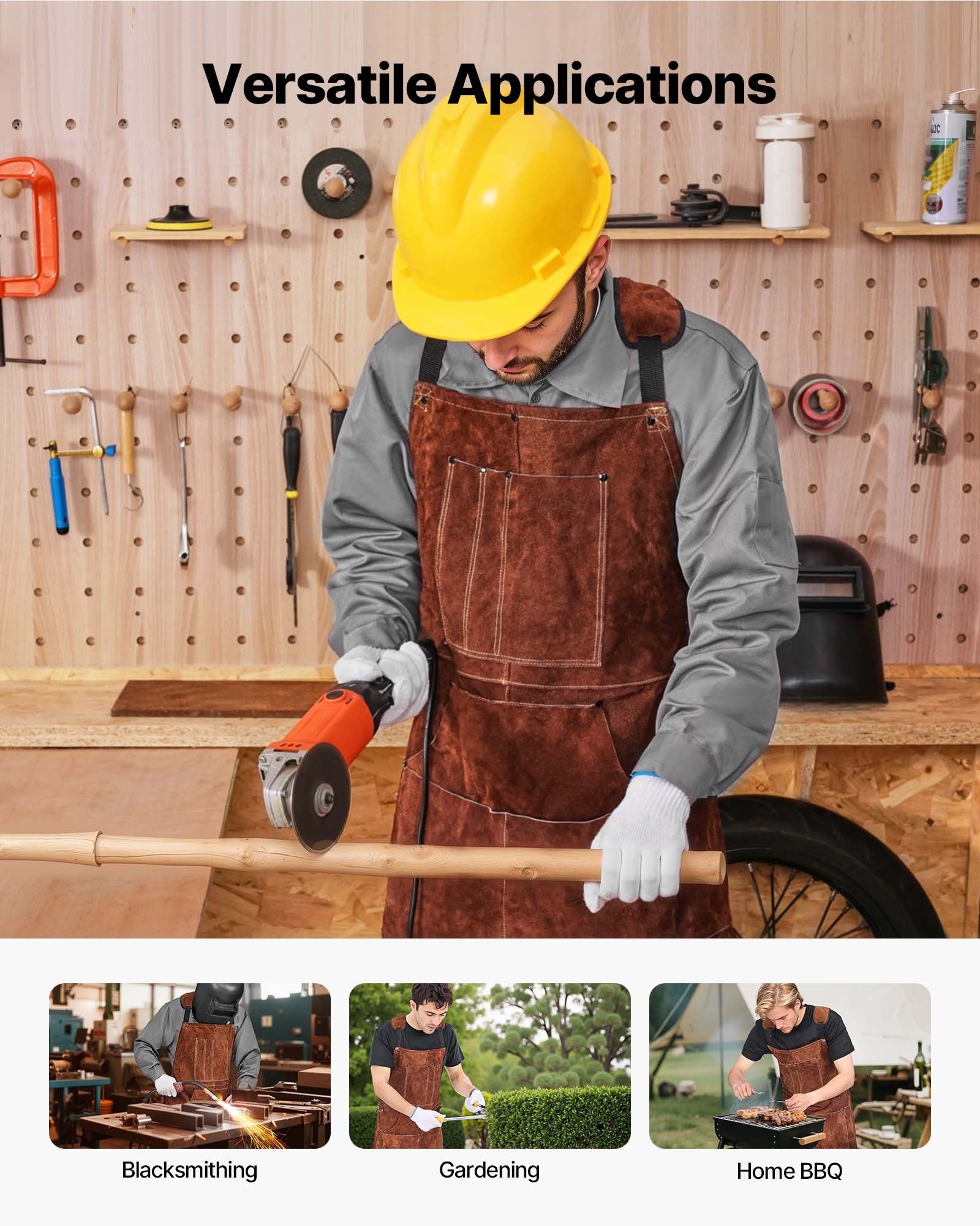 Heavy Duty Leather Welding Apron - Flame Resistant Cowhide for Blacksmiths, BBQ, Woodworking & Gardening with 6 Tool Pockets