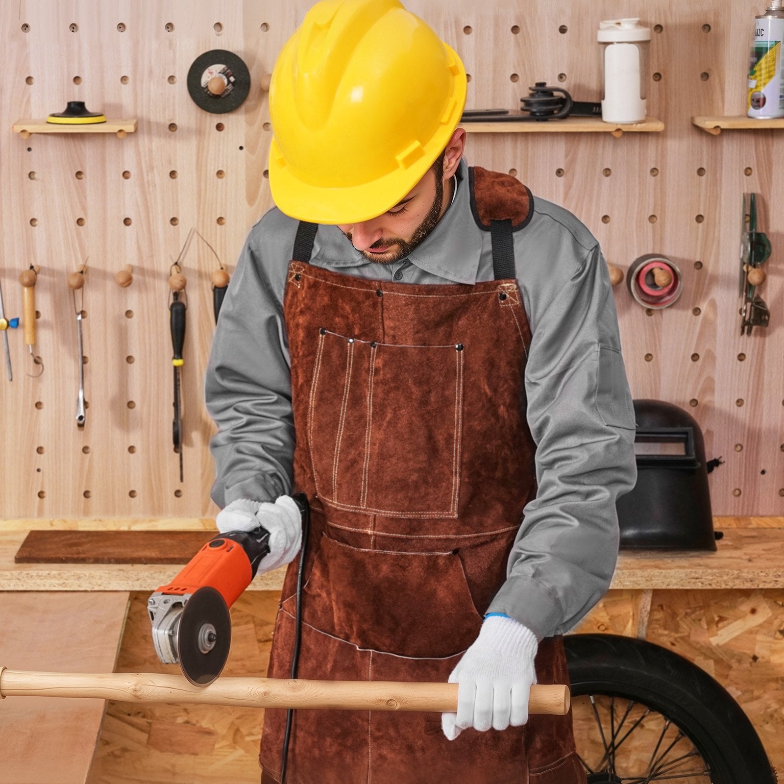 Heavy Duty Leather Welding Apron - Flame Resistant Cowhide for Blacksmiths, BBQ, Woodworking & Gardening with 6 Tool Pockets