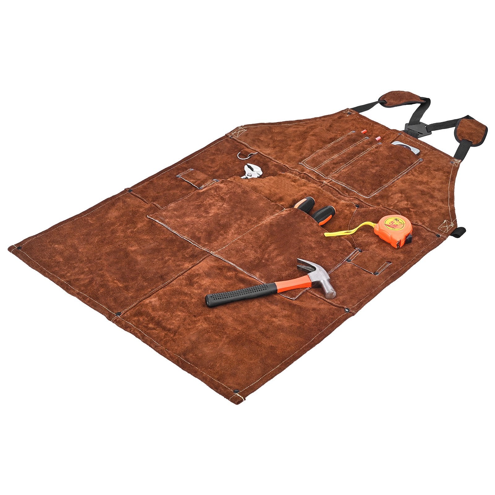 Heavy Duty Leather Welding Apron - Flame Resistant Cowhide for Blacksmiths, BBQ, Woodworking & Gardening with 6 Tool Pockets