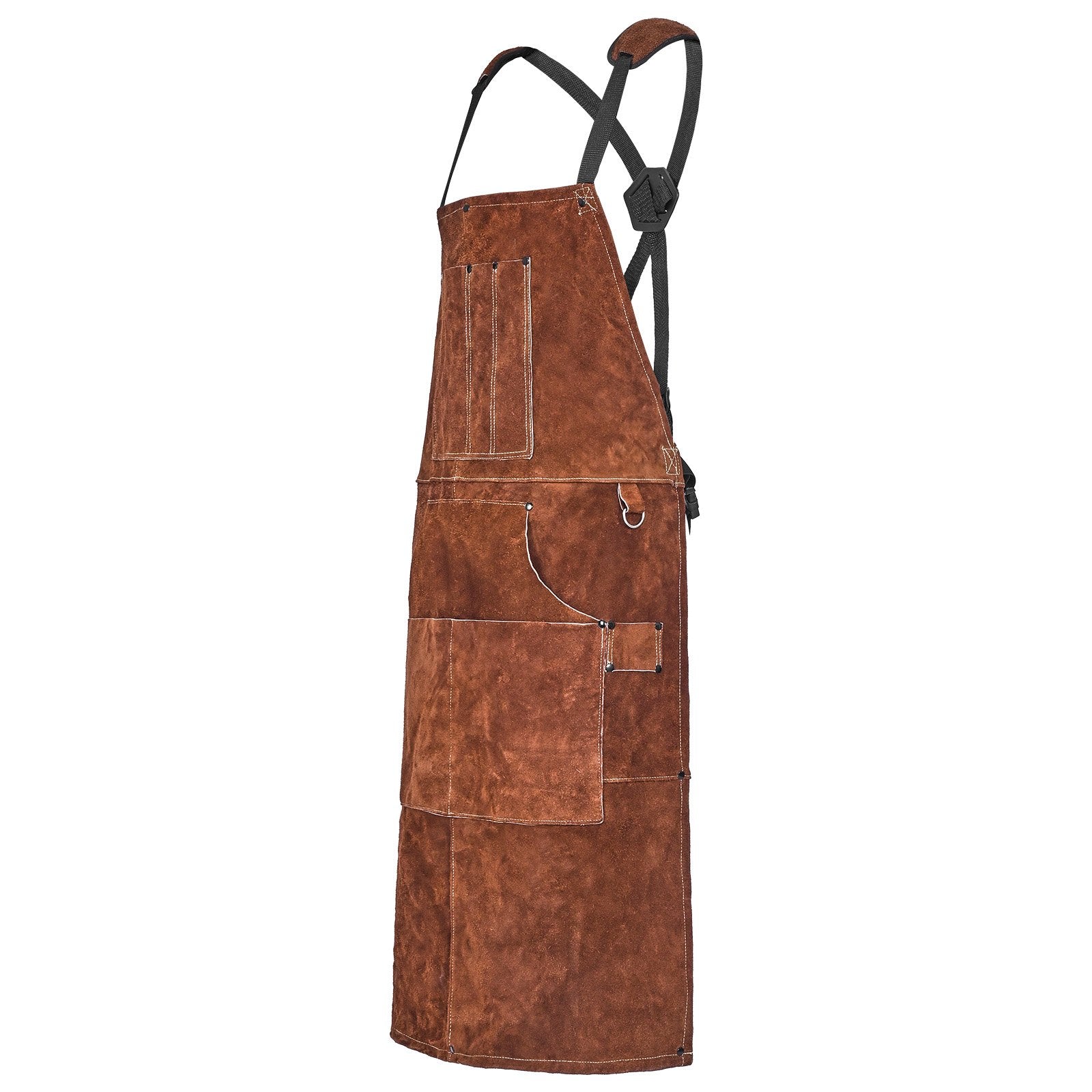 Heavy Duty Leather Welding Apron - Flame Resistant Cowhide for Blacksmiths, BBQ, Woodworking & Gardening with 6 Tool Pockets