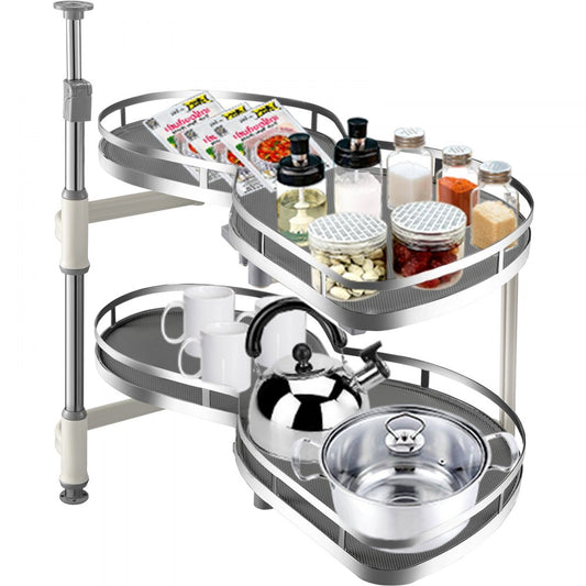 VEVOR Cloud Blind Corner Pullout for 34 inch Cabinet Blind Corner Cabinet Pull Out, 2 Tier Swing Tray Blind Organizer, Soft Close The Cloud Blind Corner, Right Handed Open Cloud Blind Organizer Silver