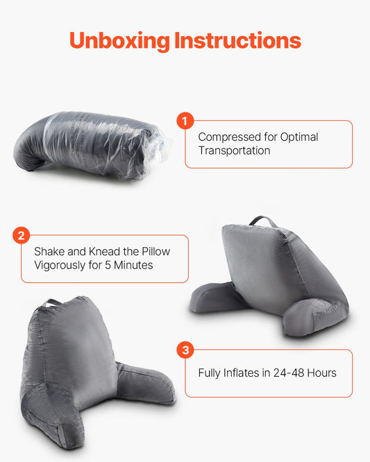 Luxurious Grey Reading Pillow with Memory Foam for Ultimate Comfort - Features 3 Convenient Pockets, Washable Velvet Cover, and Easy-Carry Handle