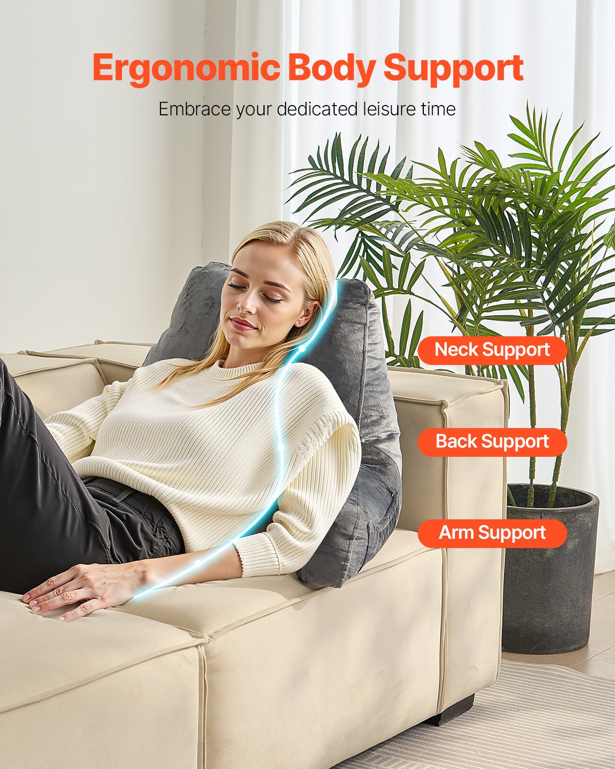 Luxurious Grey Reading Pillow with Memory Foam for Ultimate Comfort - Features 3 Convenient Pockets, Washable Velvet Cover, and Easy-Carry Handle