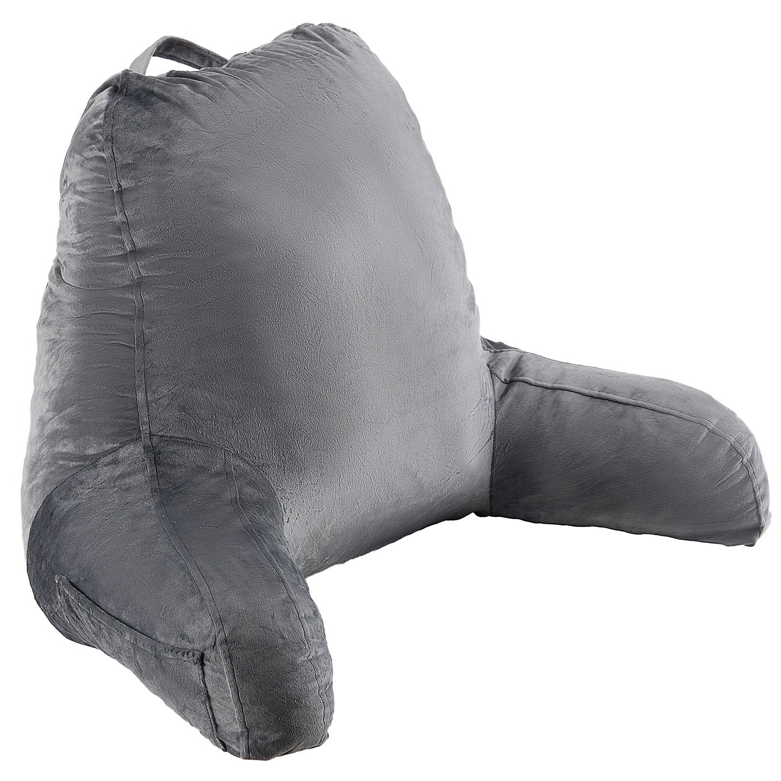Luxurious Grey Reading Pillow with Memory Foam for Ultimate Comfort - Features 3 Convenient Pockets, Washable Velvet Cover, and Easy-Carry Handle