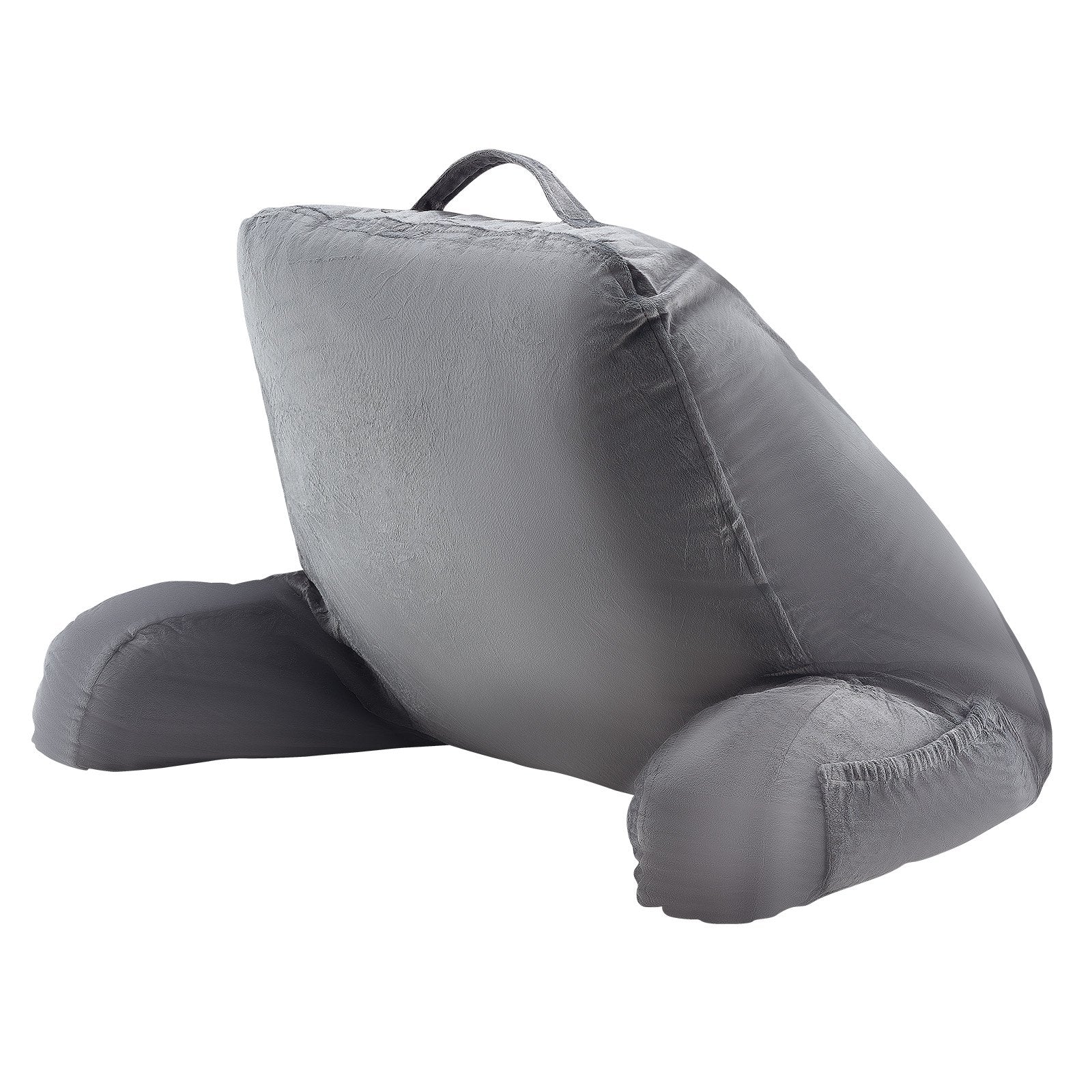 Luxurious Grey Reading Pillow with Memory Foam for Ultimate Comfort - Features 3 Convenient Pockets, Washable Velvet Cover, and Easy-Carry Handle