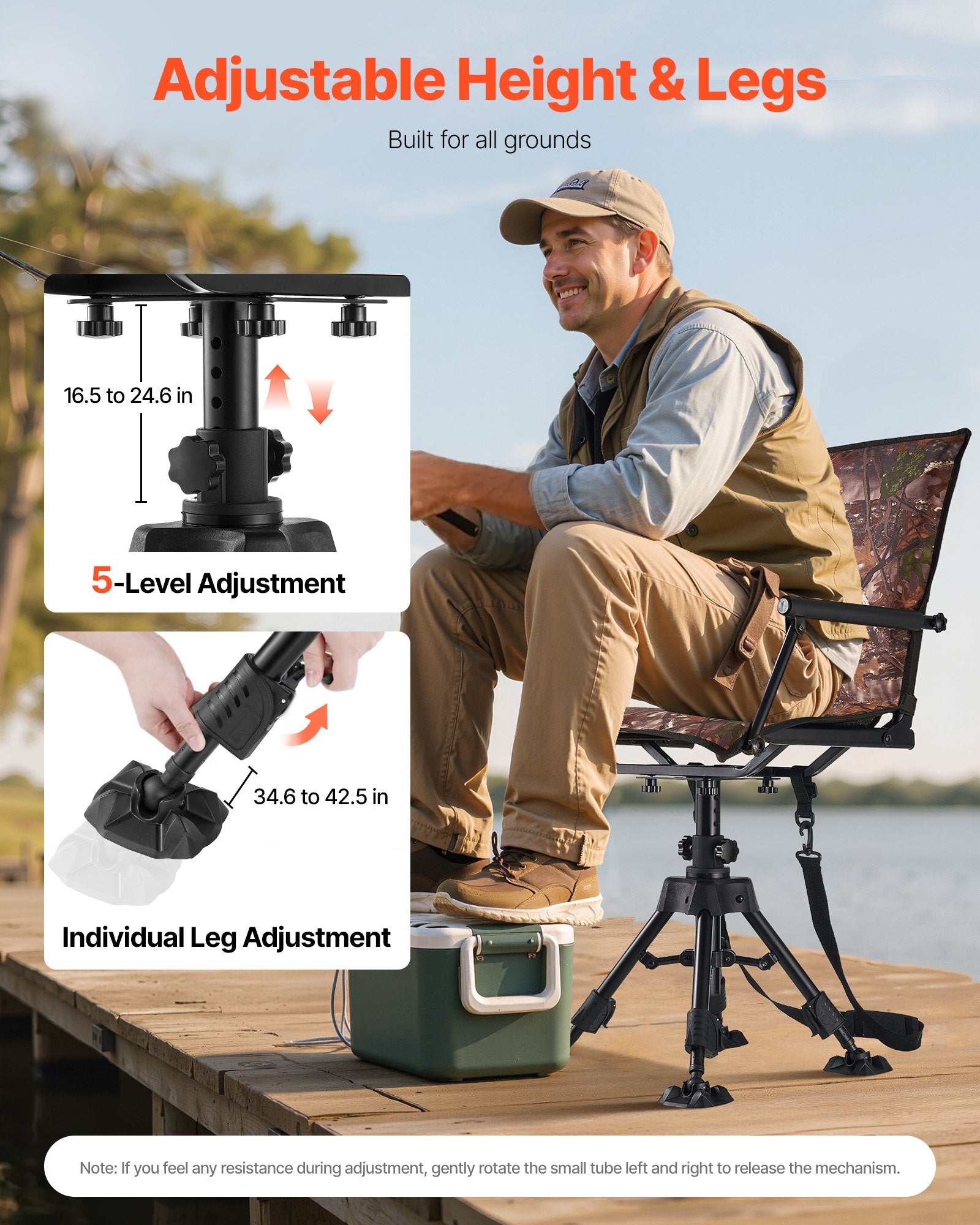 Ultimate Hunting Chair with 360° Silent Swivel, Foldable Design, Heavy-Duty Steel Frame, Armrests, Anti-Sink Feet, Adjustable Height, 350 Lbs Capacity