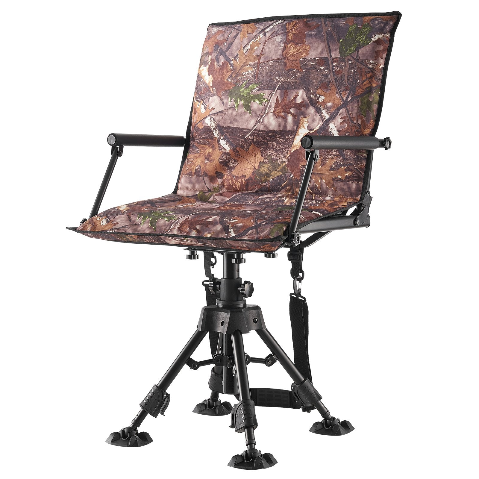 Ultimate Hunting Chair with 360° Silent Swivel, Foldable Design, Heavy-Duty Steel Frame, Armrests, Anti-Sink Feet, Adjustable Height, 350 Lbs Capacity