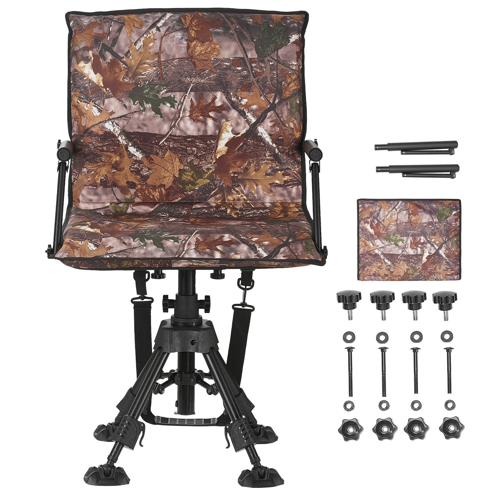 Ultimate Hunting Chair with 360° Silent Swivel, Foldable Design, Heavy-Duty Steel Frame, Armrests, Anti-Sink Feet, Adjustable Height, 350 Lbs Capacity