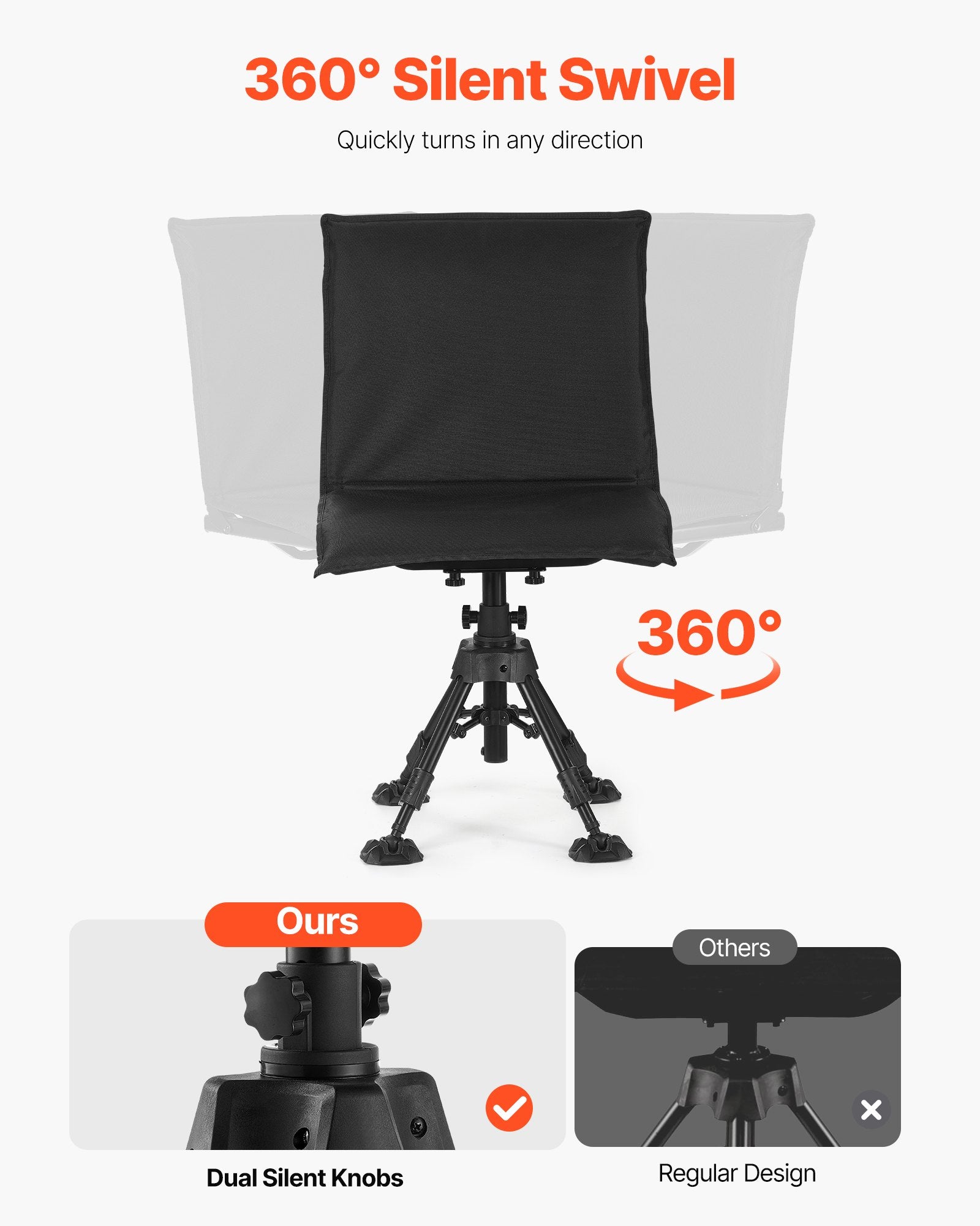 Ultimate Hunting and Fishing Chair: 360° Silent Swivel, Foldable, Heavy-Duty Steel Frame, Height Adjustable, Anti-Sink Feet, 350 Lbs Capacity