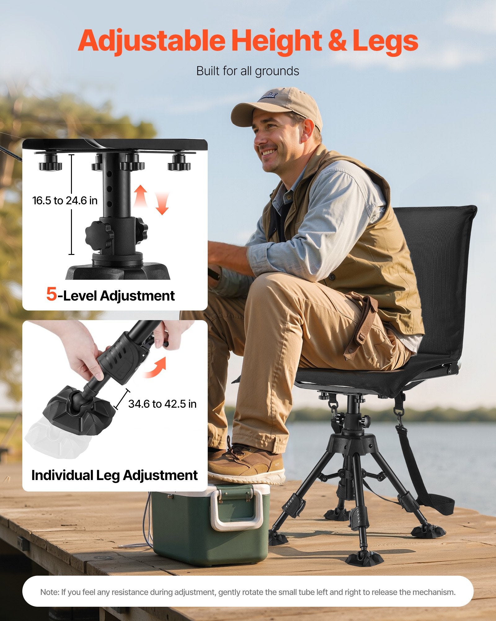 Ultimate Hunting and Fishing Chair: 360° Silent Swivel, Foldable, Heavy-Duty Steel Frame, Height Adjustable, Anti-Sink Feet, 350 Lbs Capacity