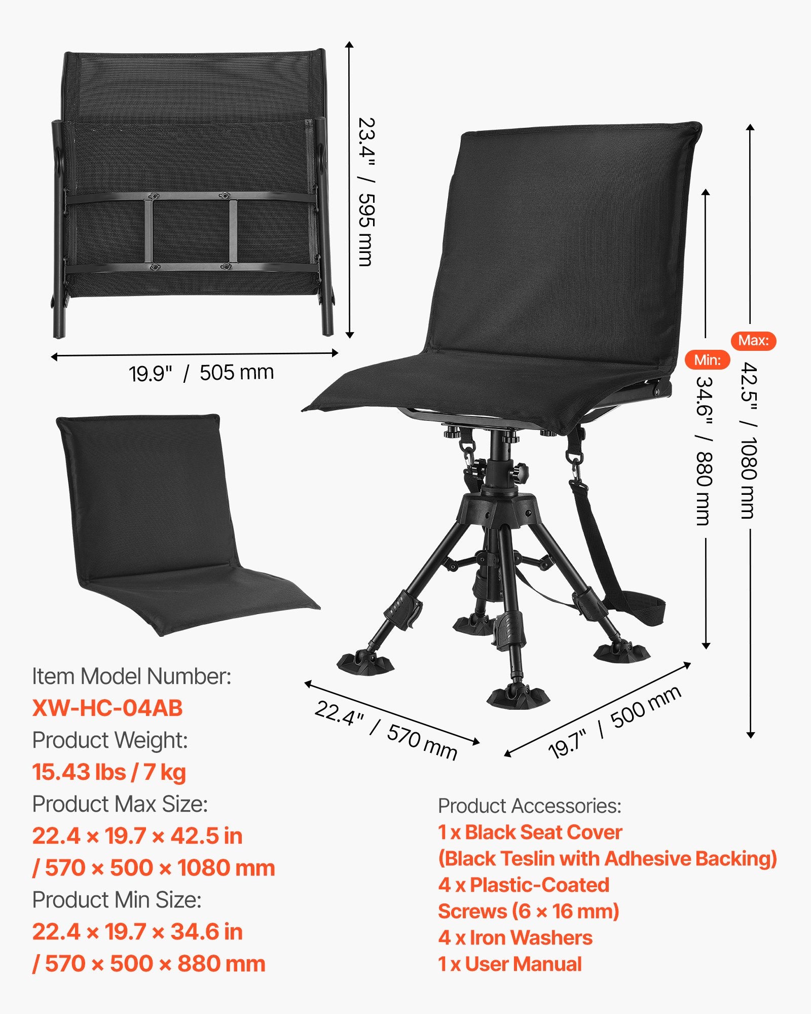 Ultimate Hunting and Fishing Chair: 360° Silent Swivel, Foldable, Heavy-Duty Steel Frame, Height Adjustable, Anti-Sink Feet, 350 Lbs Capacity