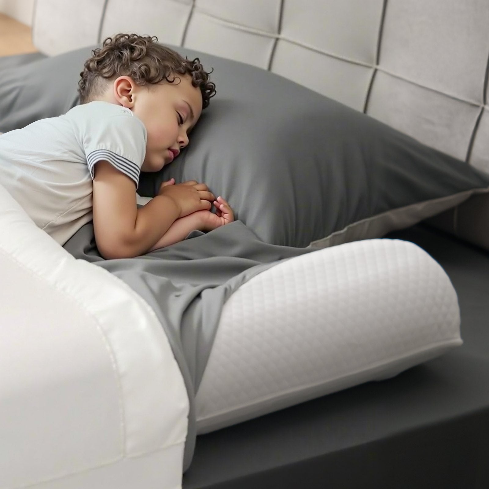 Toddler Bed Bumper with Non-Slip Safety Flap - 52-Inch High-Rebound Foam Rail, Machine-Washable Cover for Twin to King Beds, Portable & Lightweight