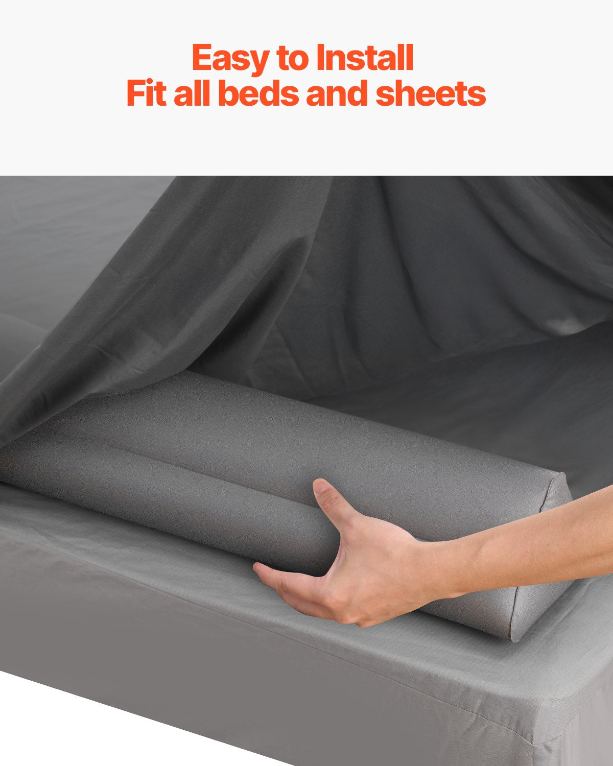 Inflatable Toddler Bed Bumper Rail - 47.4" Non-Slip Flocking Guard with Hand Pump, Fits Twin to King Beds, Lightweight & Portable (2 Pack)