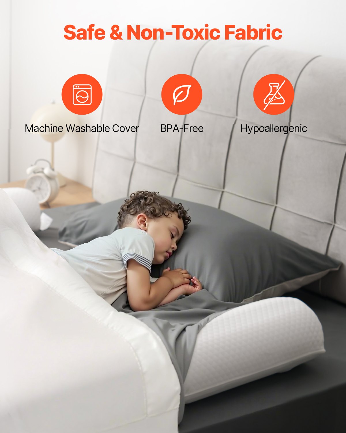 Inflatable Bed Bumper Guard Rails for Toddlers - 52-Inch Safety Flap, Non-Slip, Washable Cover, Fits Twin to King Beds, Portable 2-Pack