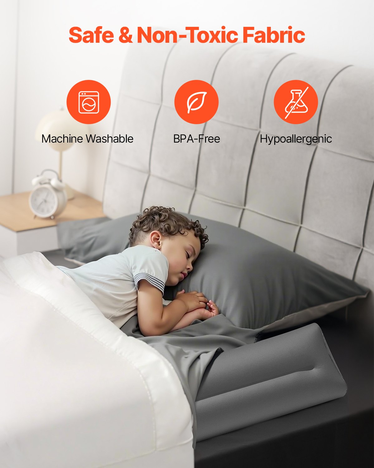 Inflatable Toddler Bed Bumper with Safety Flap - 52" Non-Slip Guard for Twin, Full, Queen, King Beds - Lightweight, Portable, Easy Installation for Home & Travel (2-Pack)