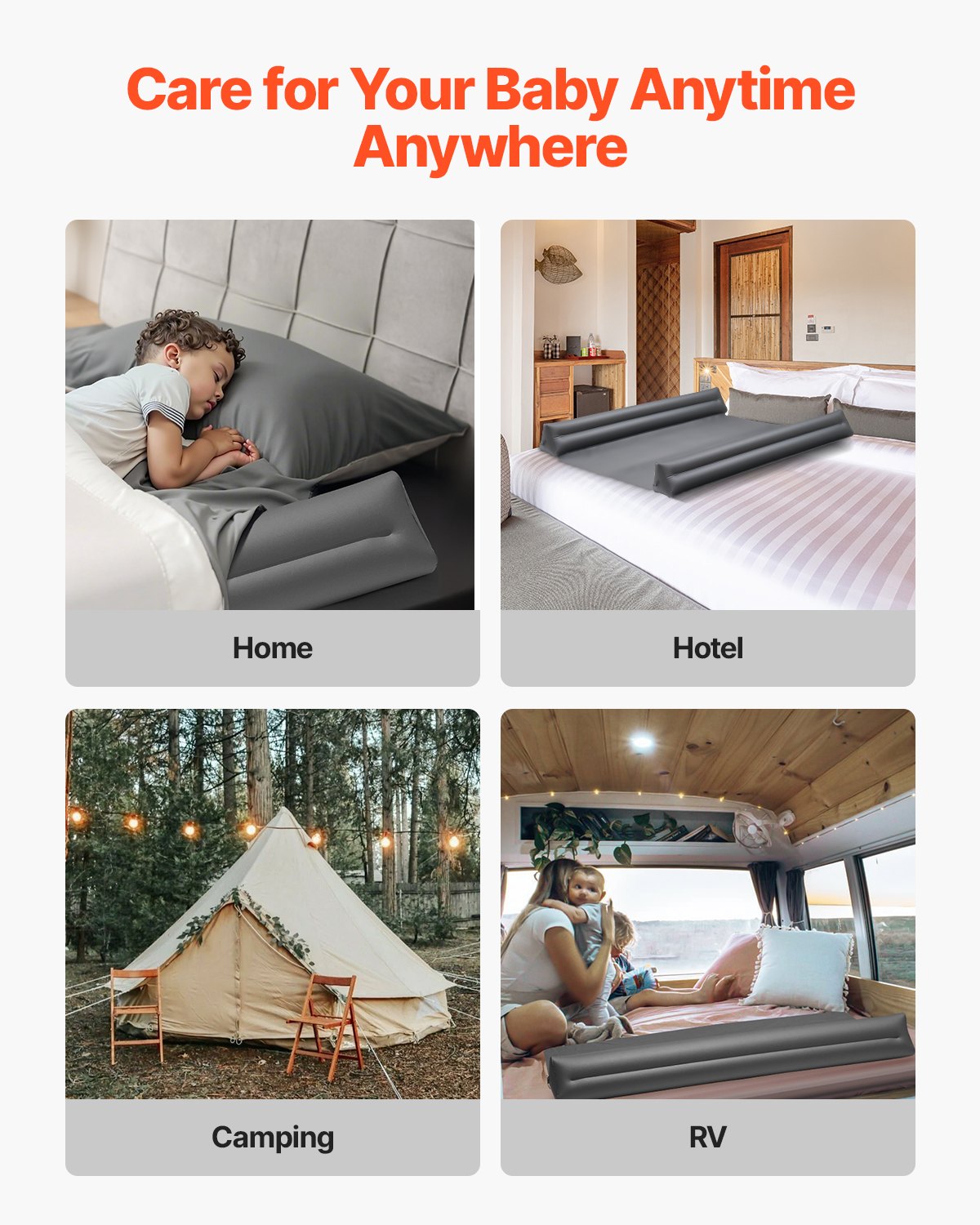 Inflatable Toddler Bed Bumper with Safety Flap - 52" Non-Slip Guard for Twin, Full, Queen, King Beds - Lightweight, Portable, Easy Installation for Home & Travel (2-Pack)