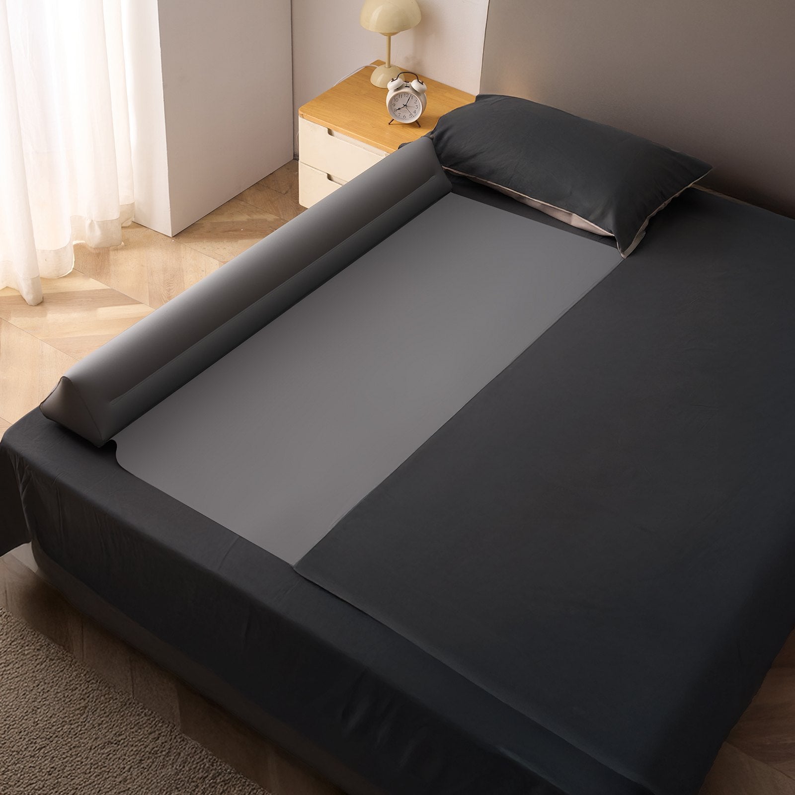 Inflatable Toddler Bed Bumper with Safety Flap - 52" Non-Slip Guard for Twin, Full, Queen, King Beds - Lightweight, Portable, Easy Installation for Home & Travel (2-Pack)