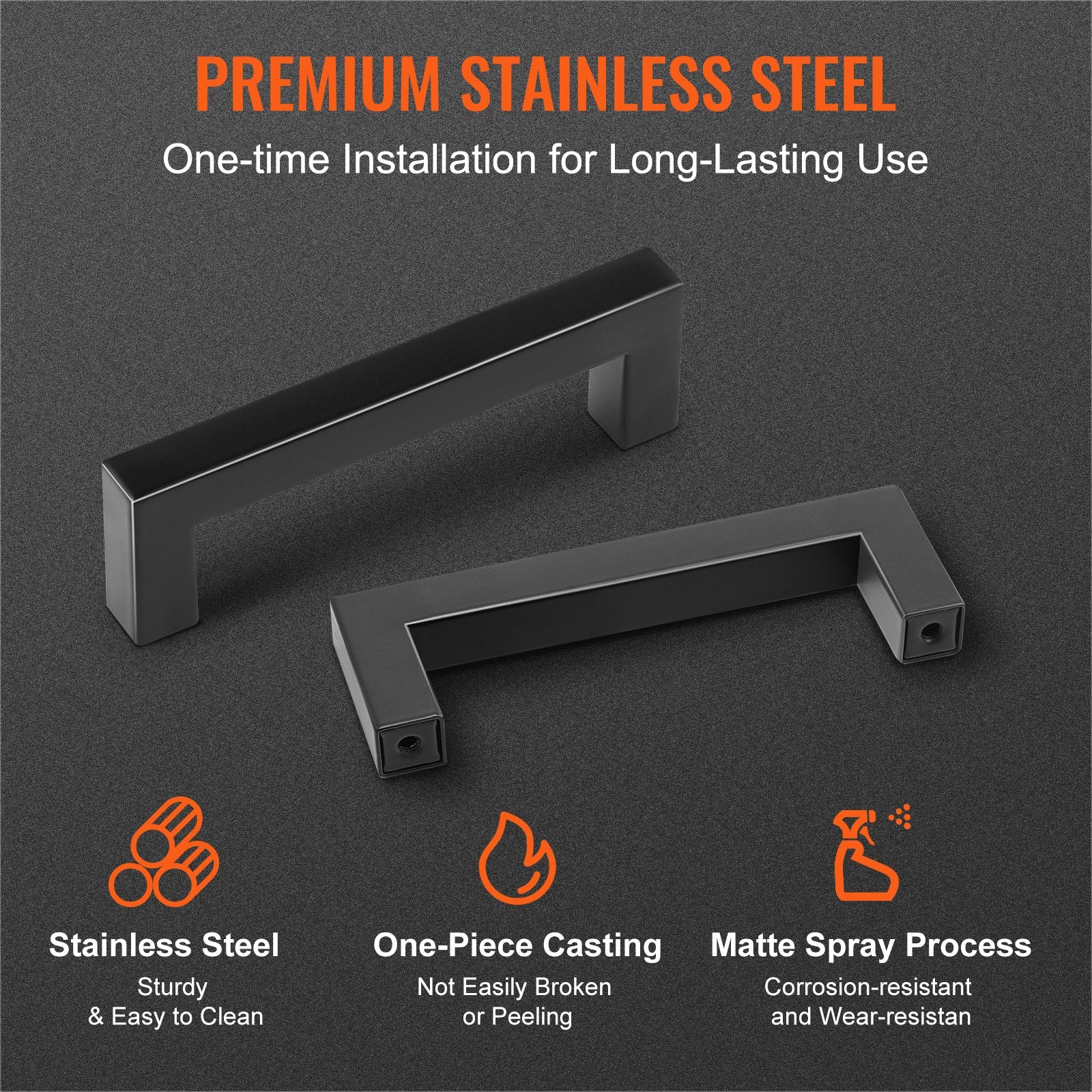 10 Pack Slim Square Cabinet Pulls, 3.86in/96mm Matte Black Stainless Steel Handles for Kitchen, Bathroom, Bar, Modern Cupboard Drawer Hardware