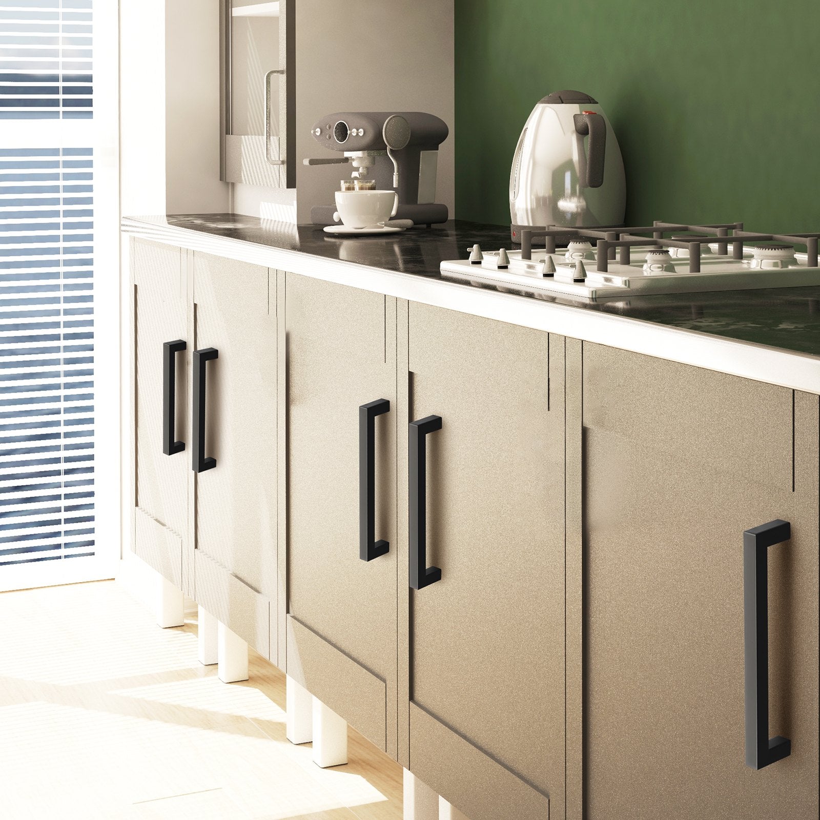 Modern Matte Black Cabinet Pulls - 10 Pack, Stainless Steel Handles, 5.03in/128mm for Kitchen, Bathroom, Bar, Versatile Style, Easy Install