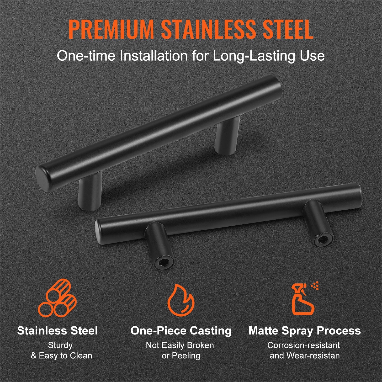 30 Pack Matte Black Cabinet Pulls - Modern Stainless Steel Handles for Kitchen, Bathroom, Bar; 5.03in/128mm Center, Easy Install, Durable