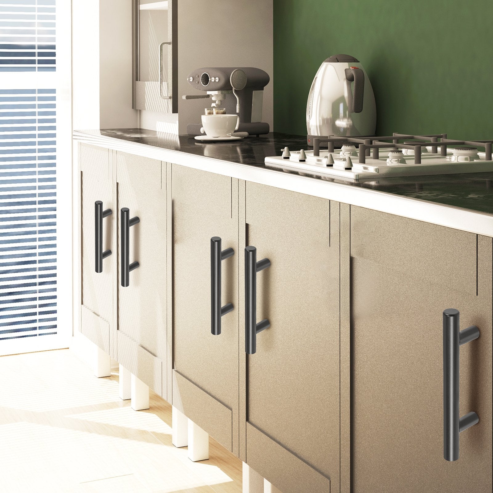 30 Pack Matte Black Cabinet Pulls - Modern Stainless Steel Handles for Kitchen, Bathroom, Bar; 5.03in/128mm Center, Easy Install, Durable