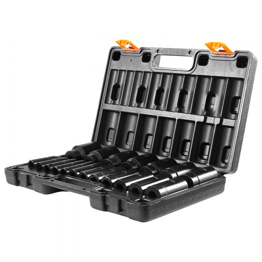 VEVOR Impact Socket Set 1/2 Inches 19 Piece Impact Sockets, Deep Socket, 6-Point Sockets, Rugged Construction, Cr-V, 1/2 Inches Drive Socket Set Impact 3/8 inch - 1-1/2 inch, with a Storage Cage