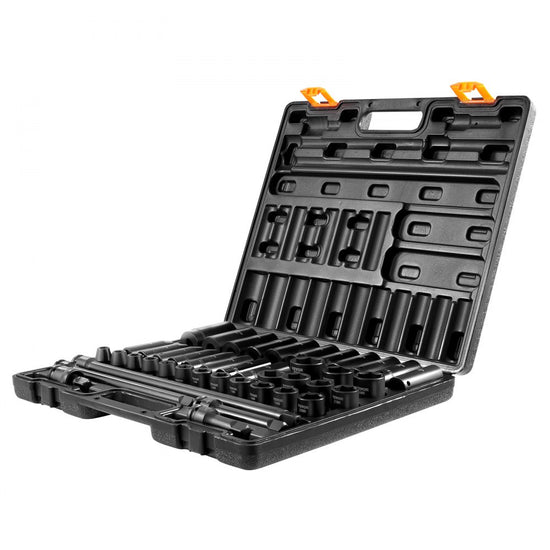 Comprehensive 43-Piece 1/2 Inch Drive Metric Impact Socket Set with 6-Point Standard and Deep Sockets (9-30mm)