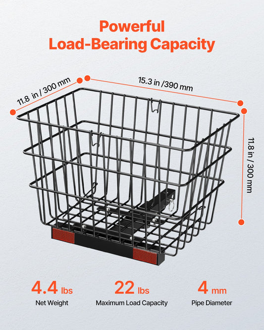 Heavy Duty Metal Wire Rear Basket for Mobility Scooters - Spacious Cargo, Easy Install, 1-inch Receiver, Rust-Resistant, Ideal for Groceries & Pets