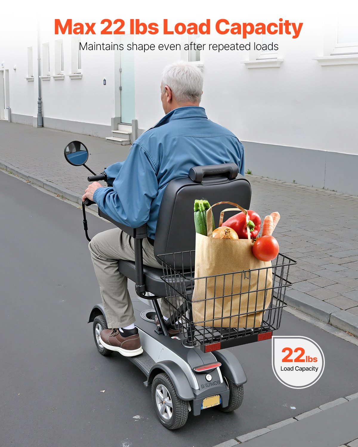 Heavy Duty Metal Wire Rear Basket for Mobility Scooters - Spacious Cargo, Easy Install, 1-inch Receiver, Rust-Resistant, Ideal for Groceries & Pets