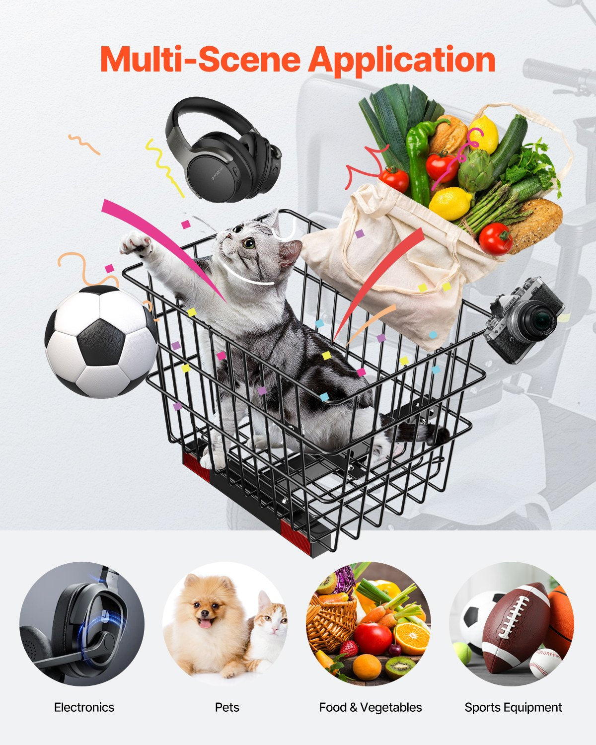 Heavy Duty Metal Wire Rear Basket for Mobility Scooters - Spacious Cargo, Easy Install, 1-inch Receiver, Rust-Resistant, Ideal for Groceries & Pets
