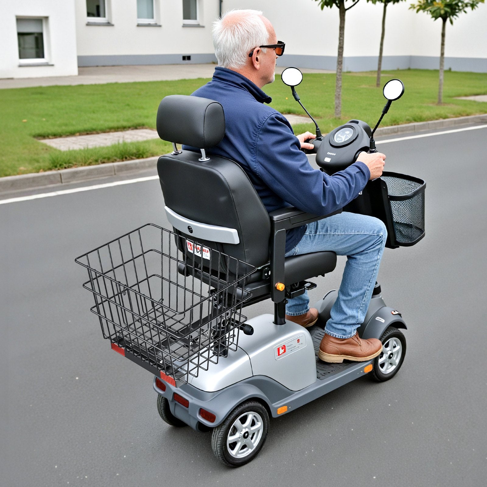 Heavy Duty Metal Wire Rear Basket for Mobility Scooters - Spacious Cargo, Easy Install, 1-inch Receiver, Rust-Resistant, Ideal for Groceries & Pets