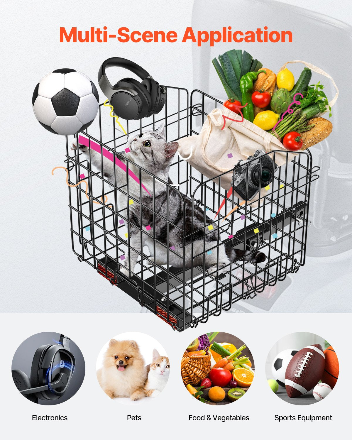 Foldable Heavy Duty Rear Scooter Basket for Groceries & Pets, Fits 1-Inch Receiver, Compatible with Golden, Drive, Pride Mobility Models