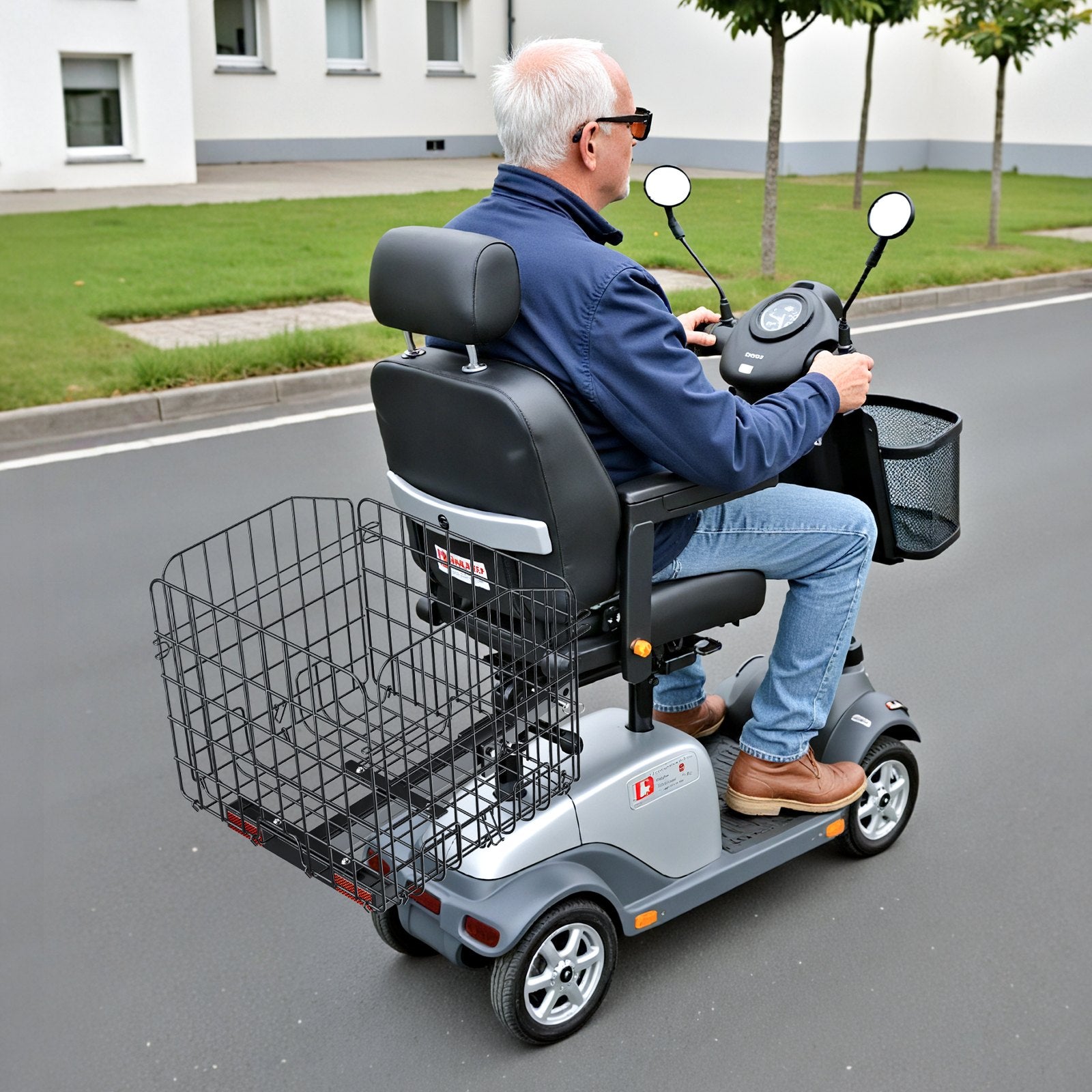 Foldable Heavy Duty Rear Scooter Basket for Groceries & Pets, Fits 1-Inch Receiver, Compatible with Golden, Drive, Pride Mobility Models