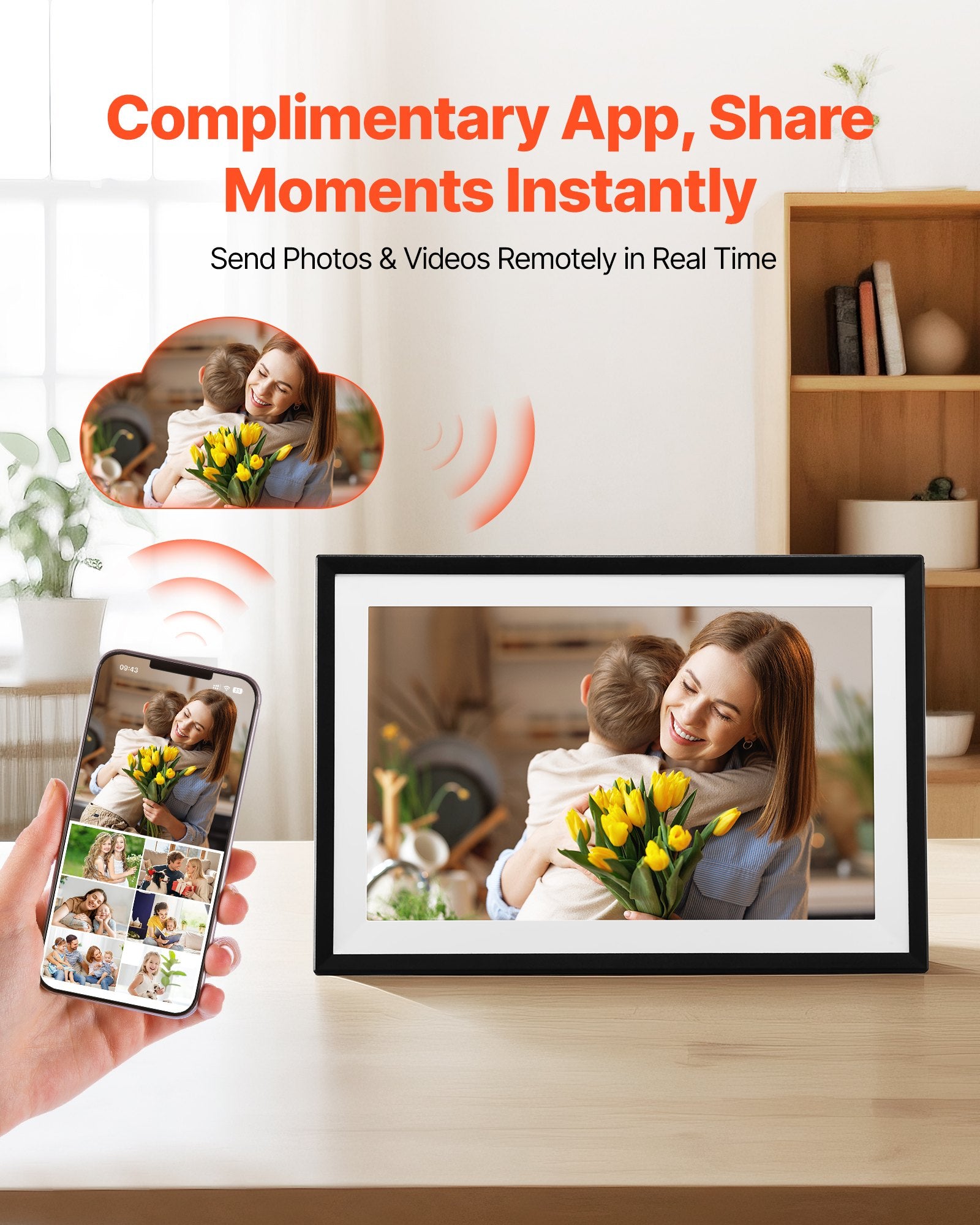 10.1 Inch HD IPS Touch Screen Digital Photo Frame with 32GB Memory, Auto-Rotate, Instant Photo/Video Sharing via App, Perfect for Gifting