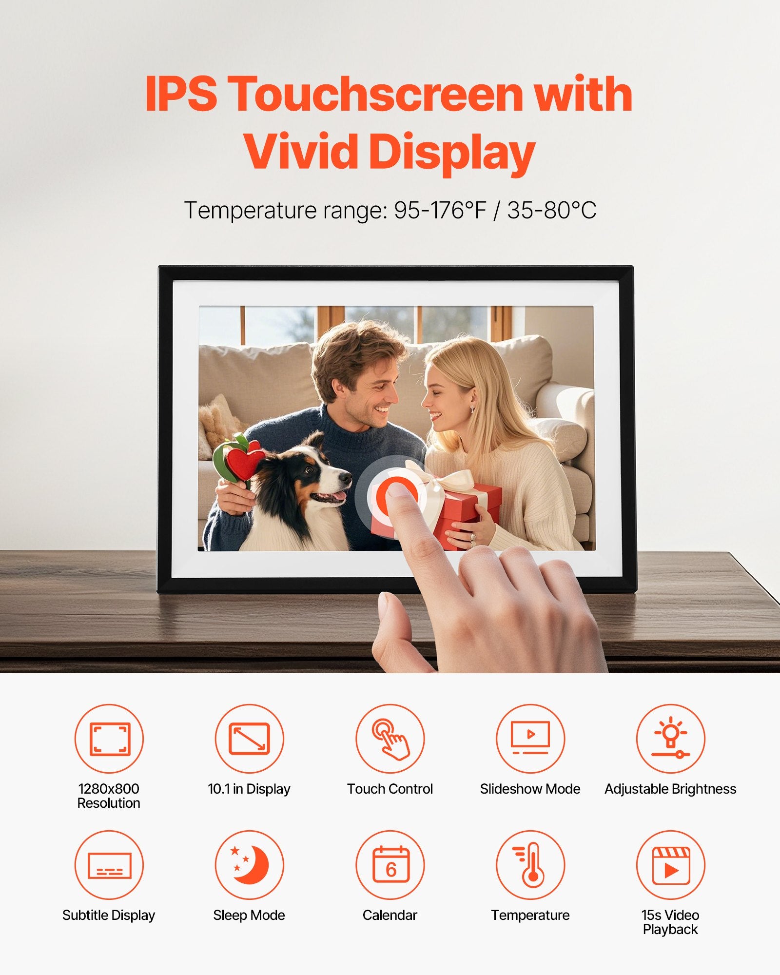 10.1 Inch HD IPS Touch Screen Digital Photo Frame with 32GB Memory, Auto-Rotate, Instant Photo/Video Sharing via App, Perfect for Gifting