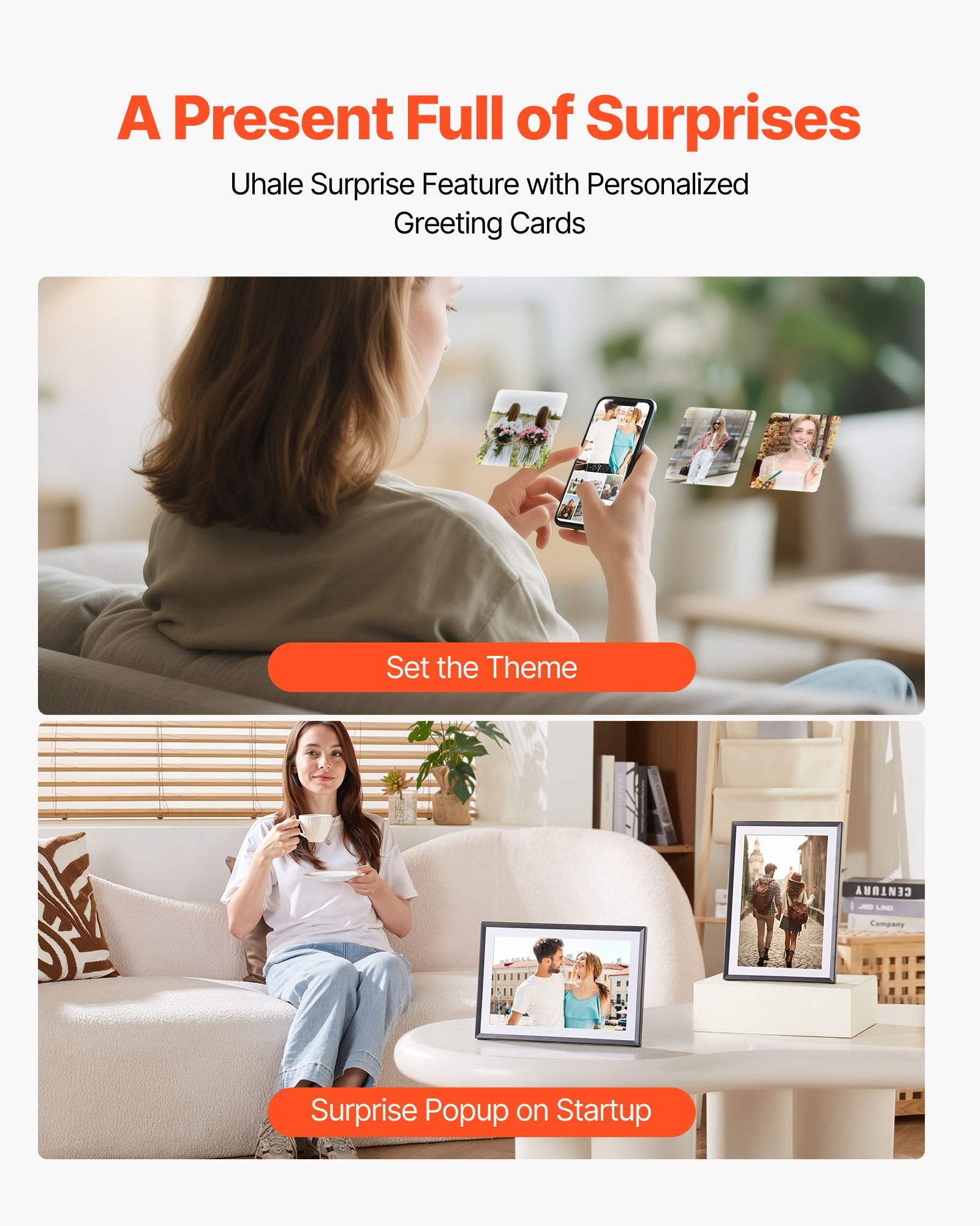 10.1" HD IPS Touchscreen Digital Photo Frame Set, 32GB Storage, Auto-Rotate, Instant Sharing via App, Perfect for Family & Friends