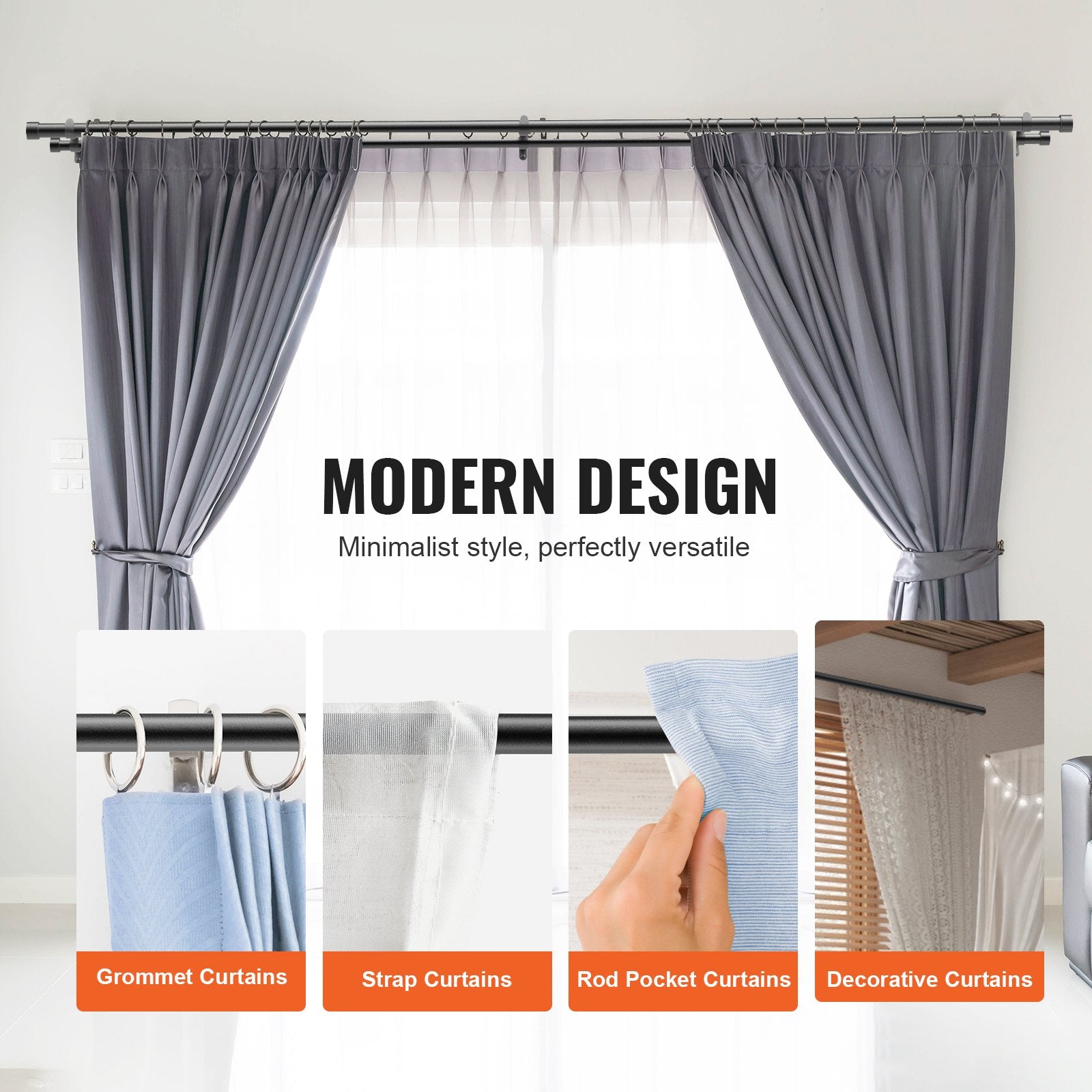 Adjustable Double Curtain Rods, 36-72 Inches, Black with Cap Finials, Ideal for Sheer & Blackout Drapes, 1" & 3/4" Diameter, Durable Steel Construction