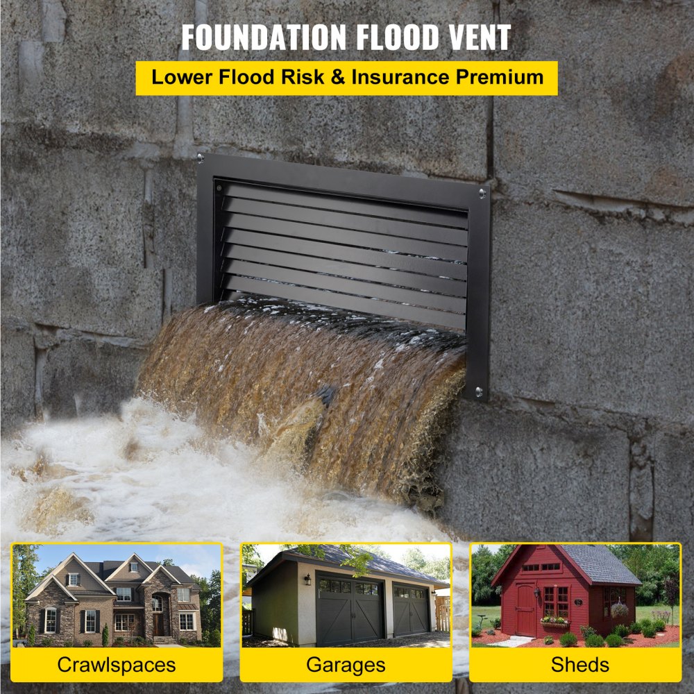 Adjustable Flood Vent for Crawl Spaces and Foundations, 16"x32" Wall Installation