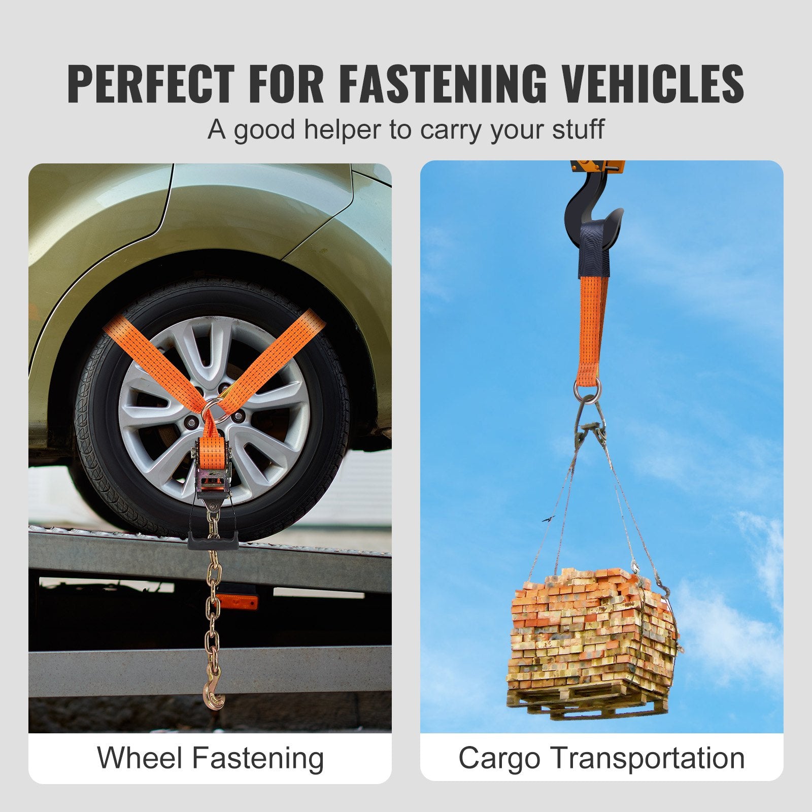 Heavy-Duty Car Tie Down Straps with Chain Hooks for Trailers – High Capacity, Durable Polyester, Secure and Easy Operation, 5865 lbs Capacity
