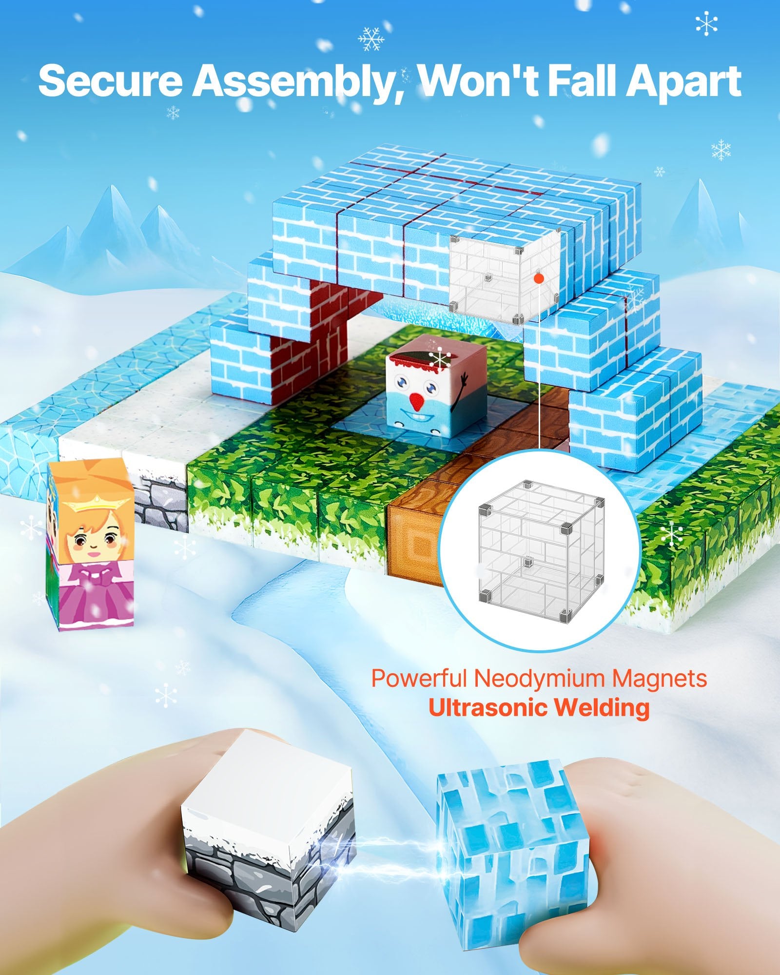 Magnetic Building Blocks Glacier Castle Set - 150 PCS STEM Montessori Sensory Toy for Kids, Perfect Christmas Birthday Gift for Boys & Girls 3+