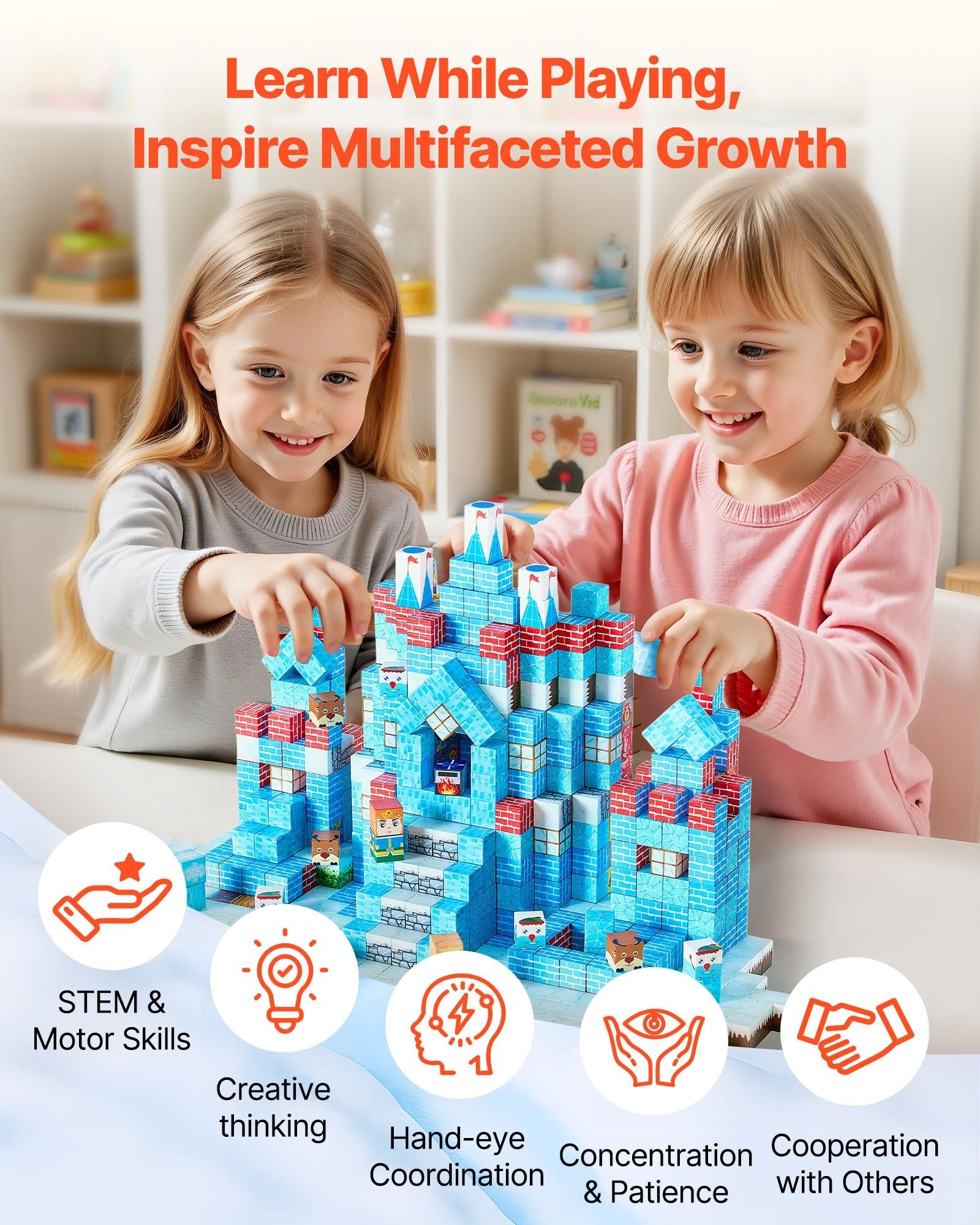 Magnetic Building Blocks Glacier Castle Set - 150 PCS STEM Montessori Sensory Toy for Kids, Perfect Christmas Birthday Gift for Boys & Girls 3+