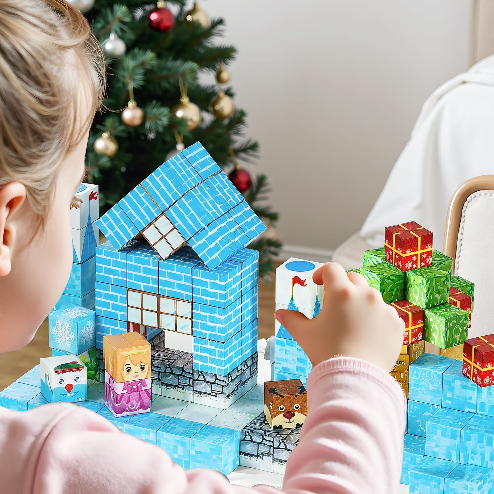 Magnetic Building Blocks Glacier Castle Set - 150 PCS STEM Montessori Sensory Toy for Kids, Perfect Christmas Birthday Gift for Boys & Girls 3+