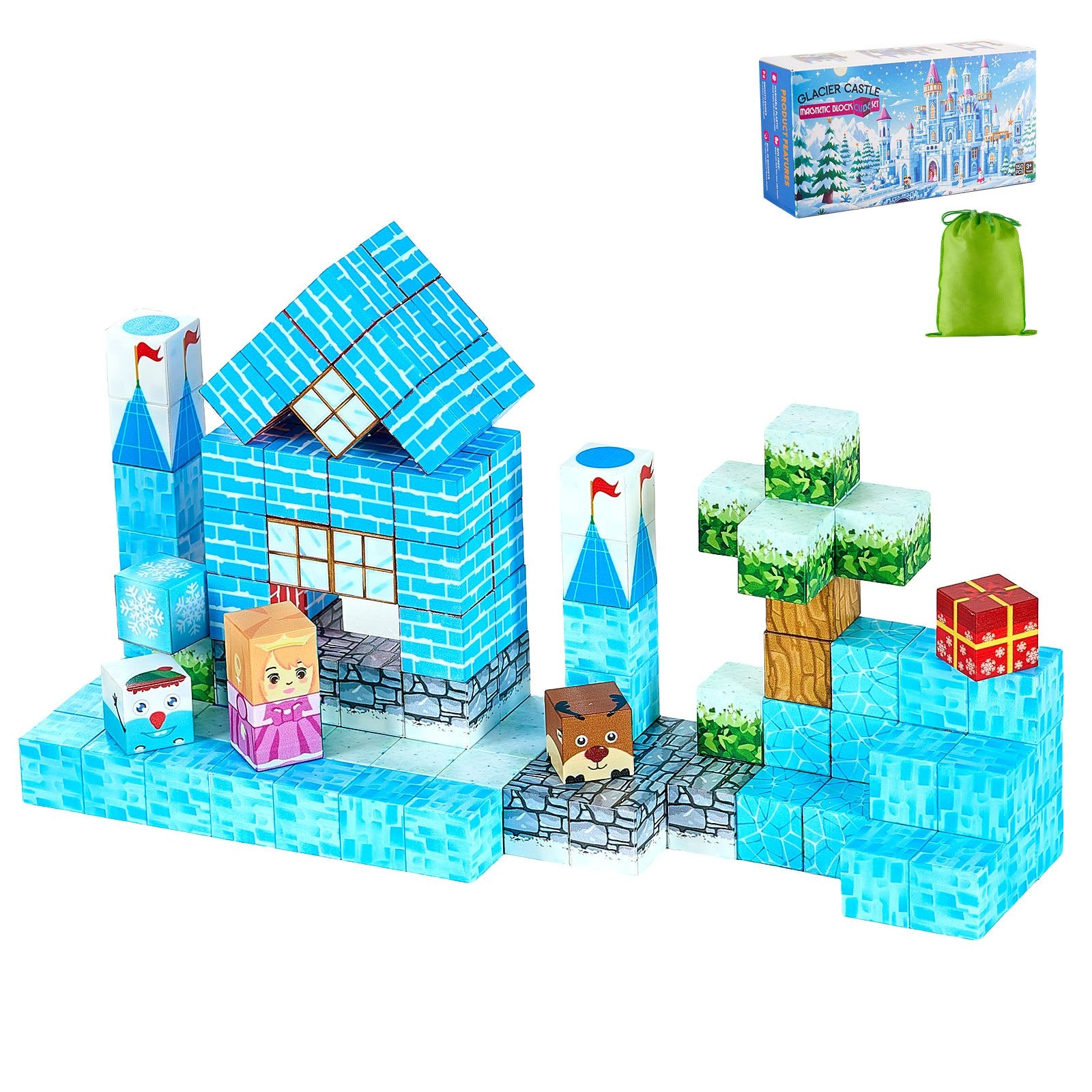 Magnetic Building Blocks Glacier Castle Set - 150 PCS STEM Montessori Sensory Toy for Kids, Perfect Christmas Birthday Gift for Boys & Girls 3+