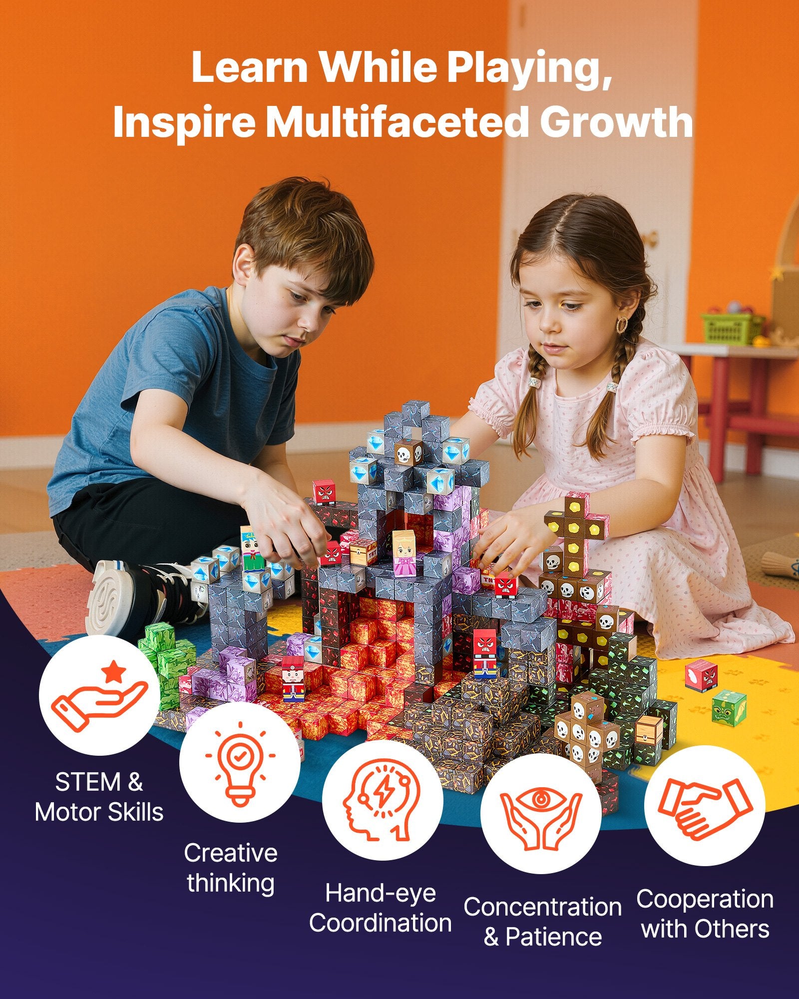 Magnetic Building Blocks Set - 100 PCS Dark Castle, STEM Montessori Sensory Construction Cubes for Kids, Perfect Christmas & Birthday Gift for Boys & Girls 3+