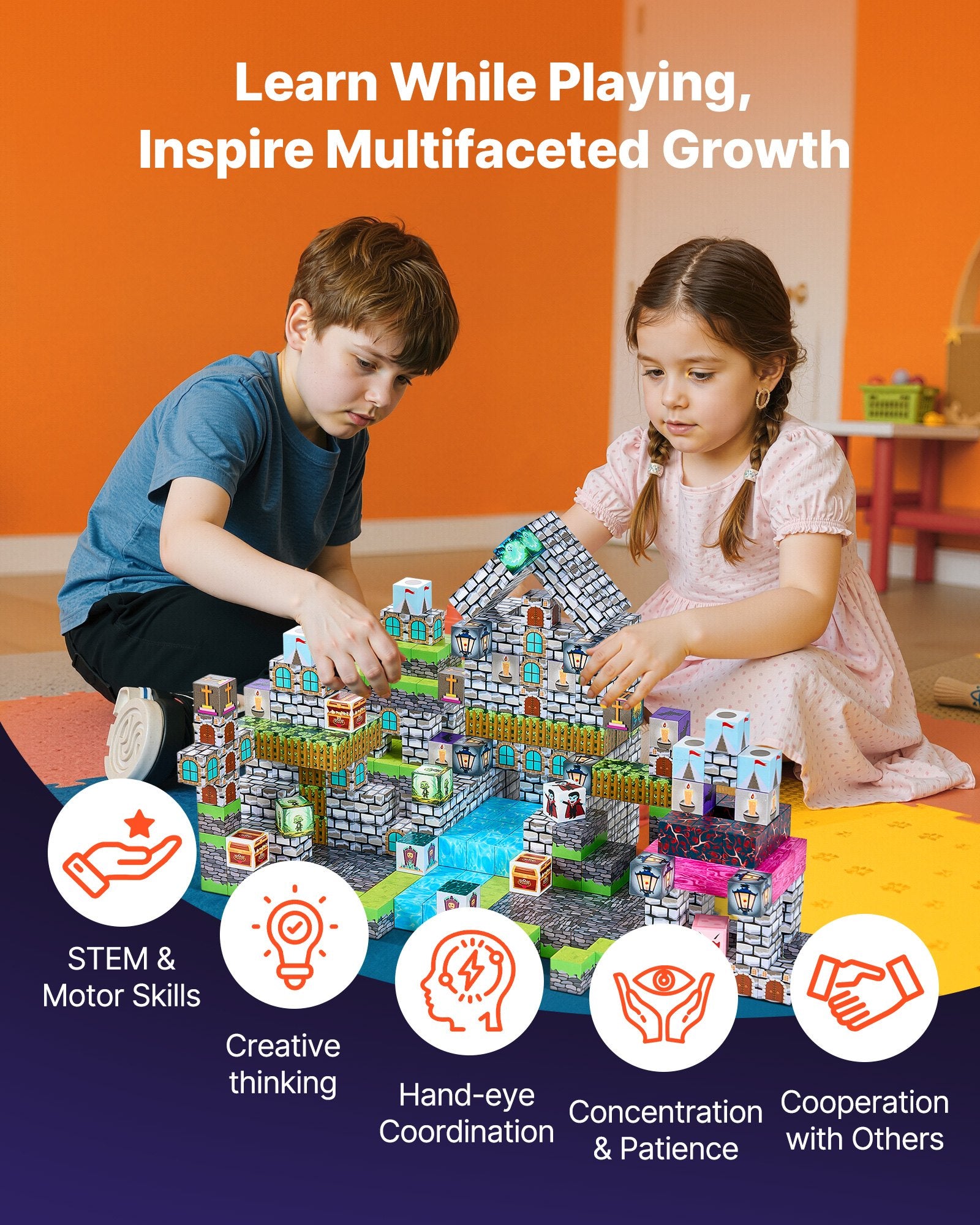 Magnetic Building Blocks Set for Kids, 100 PCS Zombie Cemetery Theme, STEM Montessori Toys, Perfect Christmas & Birthday Gift for 3+ Years Old Boys & Girls