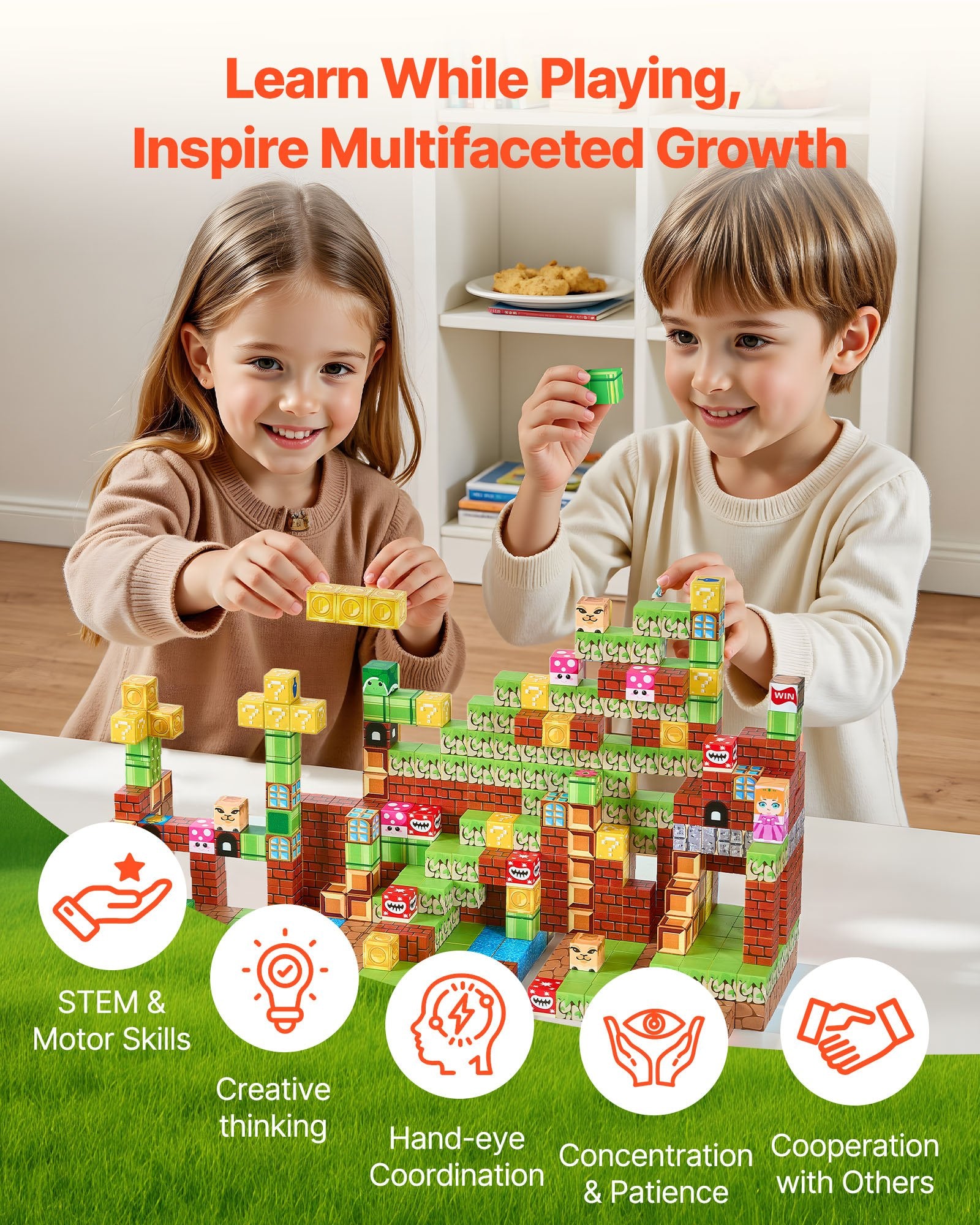 100 PCS Magnetic Building Blocks Set for Kids - STEM Montessori Sensory Toys, Creative Construction Cubes, Perfect Christmas Birthday Gift for 3+ Boys & Girls