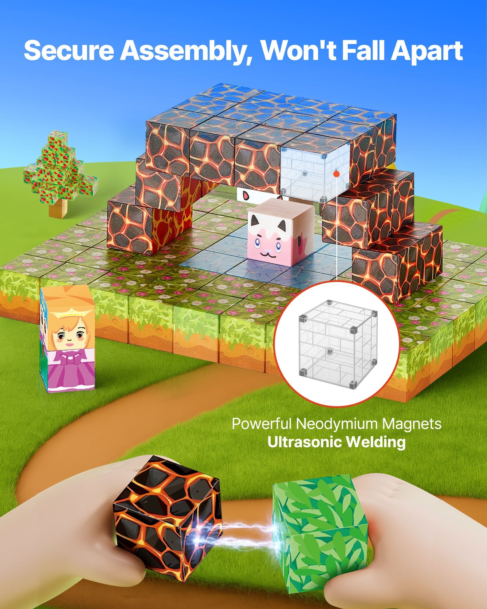 Magnetic Forest Castle Blocks Set, 150 PCS Building Cubes for Kids, STEM Montessori Toys, Christmas Birthday Gift, Construction Stacking for 3+ Boys & Girls