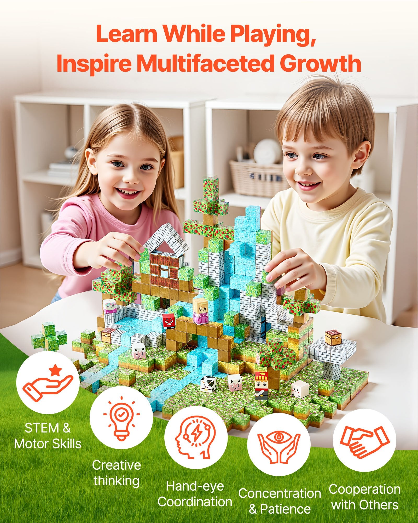 Magnetic Forest Castle Blocks Set, 150 PCS Building Cubes for Kids, STEM Montessori Toys, Christmas Birthday Gift, Construction Stacking for 3+ Boys & Girls