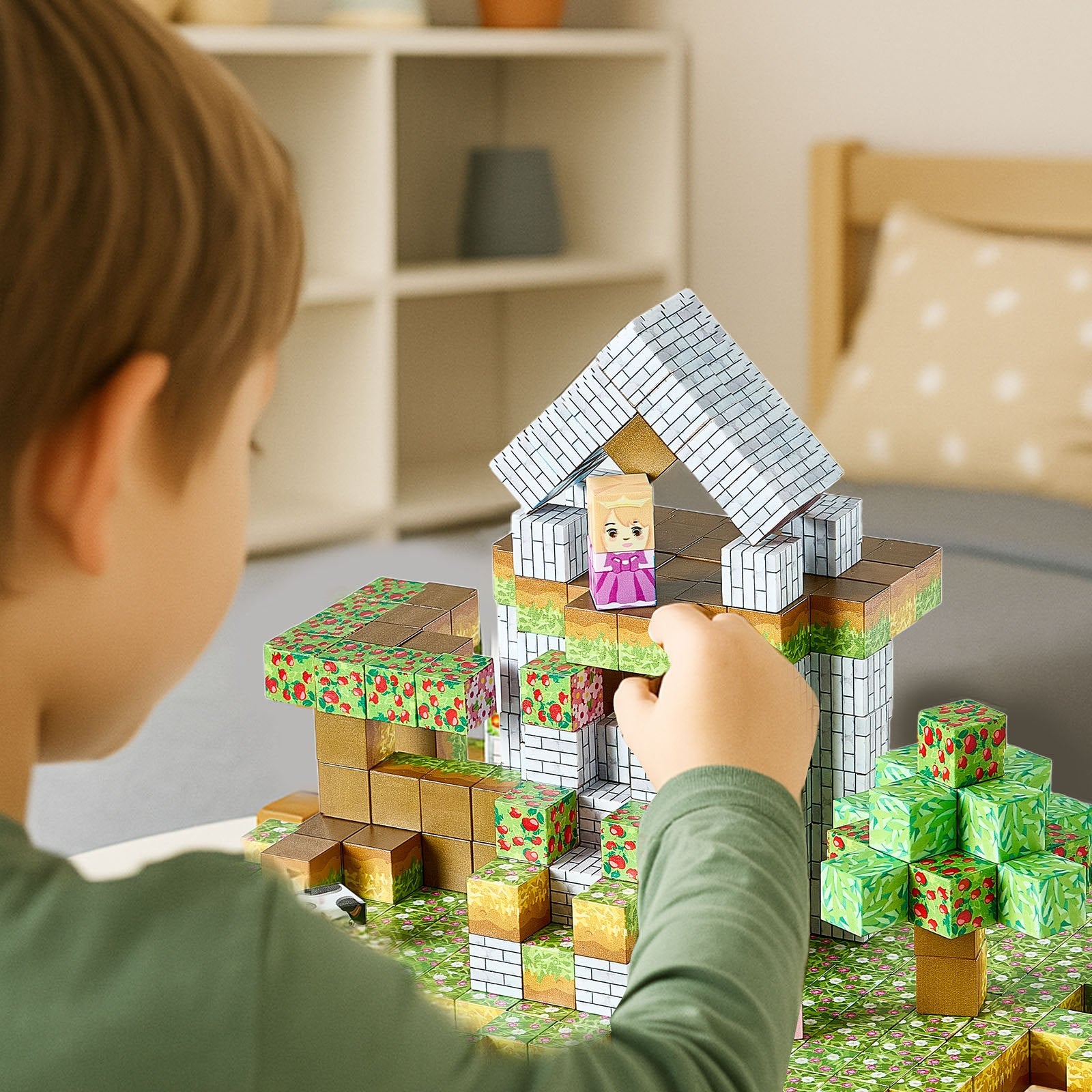 Magnetic Forest Castle Blocks Set, 150 PCS Building Cubes for Kids, STEM Montessori Toys, Christmas Birthday Gift, Construction Stacking for 3+ Boys & Girls